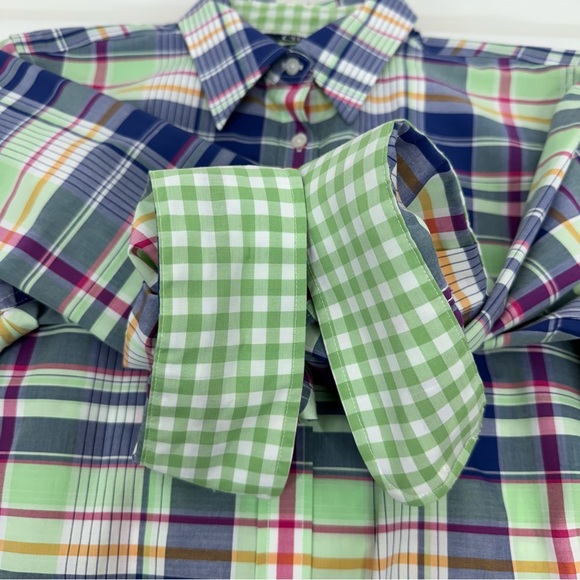 Chaps No Iron Preppy Spring Plaid Button Up Shirt Green Blue Pink Multi Size M - Picture 7 of 16